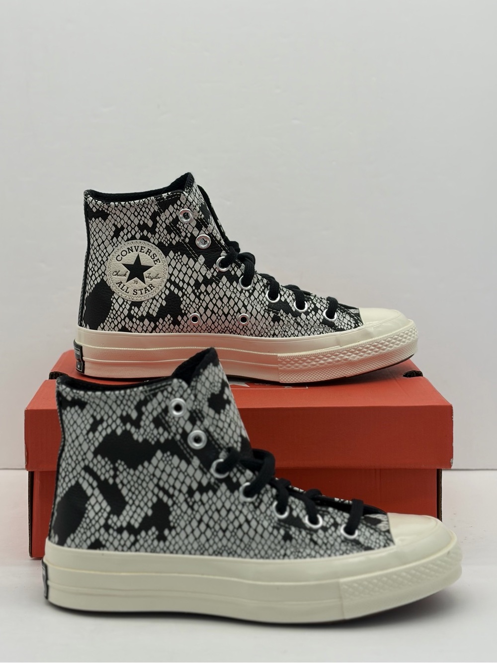 Converse Women’s High Top Sneakers - Black & White Snake Print